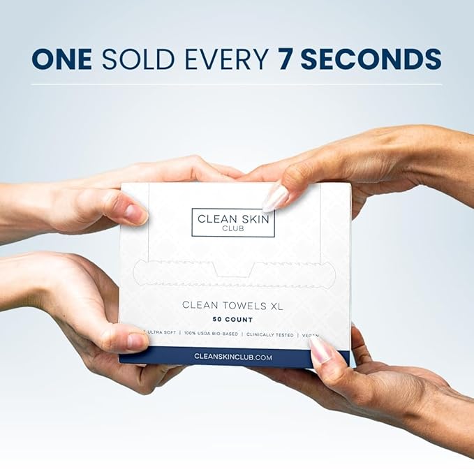 Clean Skin Club Clean Towels XL™, USDA Certified 100‪%‬ Biobased Dermatologist Approved Face Towel, Disposable Makeup Remover Dry Wipes, Facial Wash (4 pack)-GlimoraGlow