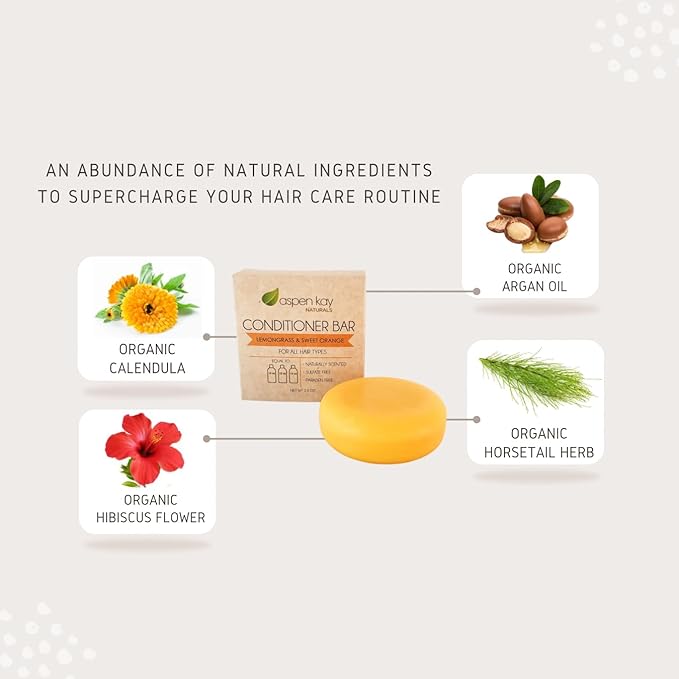 Solid Lemongrass & Sweet Orange Conditioner Bar, Natural & Organic, For All Hair Types Including Frizzy, Sulfate-Free & Cruelty-Free, 2.3 Ounce (2-Pack)-GlimoraGlow