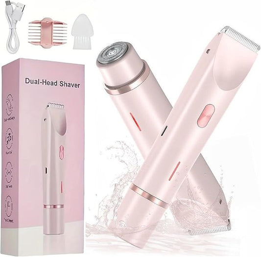 2025 Womens Shaver Dual-Head Bikini Trimmer for Women 2-in-1 Women's Body Shaver USB Charge Waterproof Painless Electric Razors for Silk Skin (Pink)-GlimoraGlow