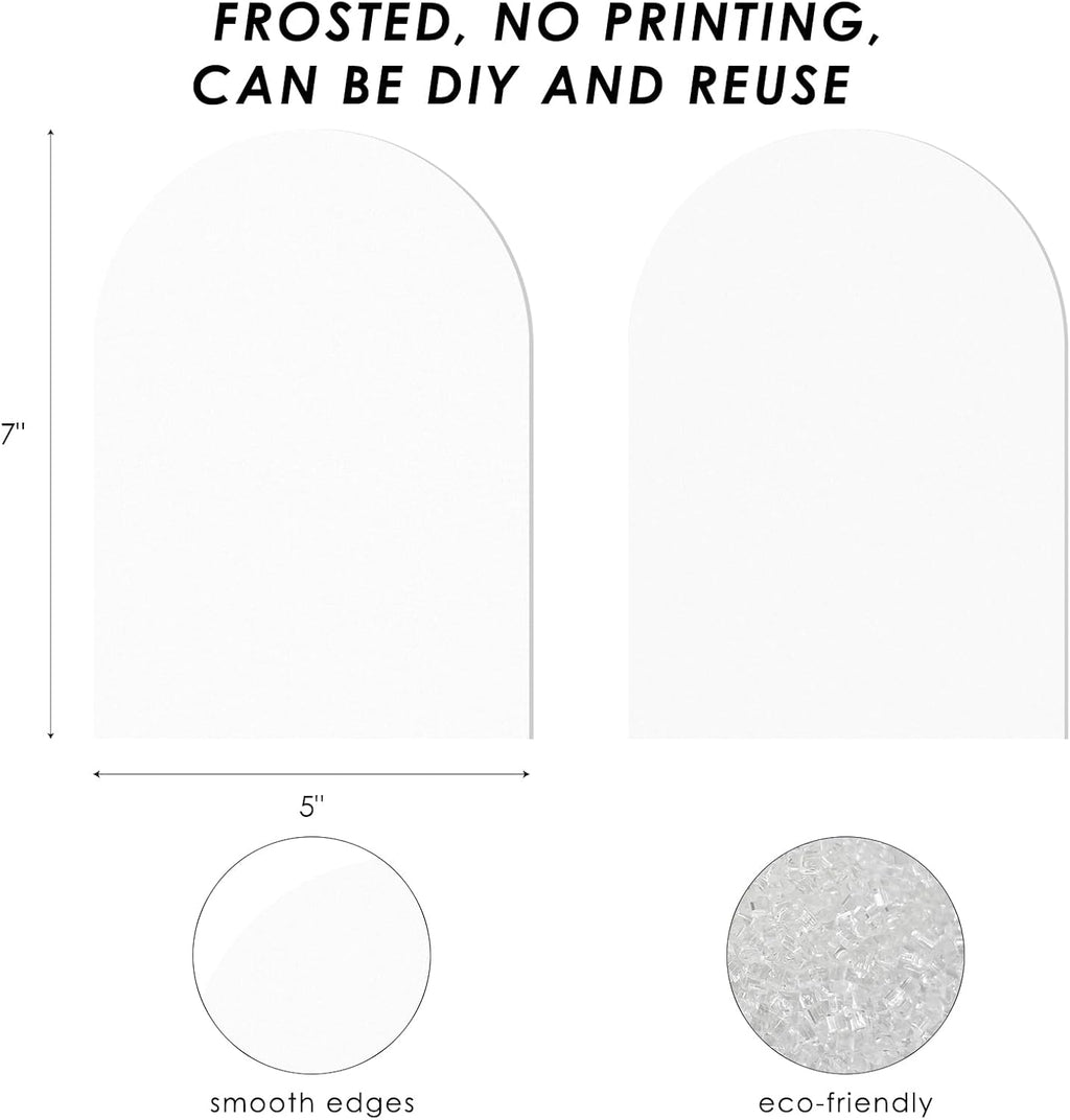 UNIQOOO 20 Pcs Acrylic 5x7 Frosted Arch Table Sign for Wedding, 1/8 In Thick, DIY Blank Arch Sign Sheet Perfect for Decoration, Party,Anniversary, Event, Base NOT Included
