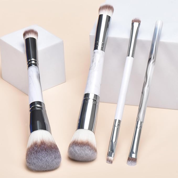 4 pcs makeup brushes, double head makeup brush set, loose powder powder blusher foundation make-up concealer eye shadow eyebrow brush, multi-purpose makeup tools-GlimoraGlow