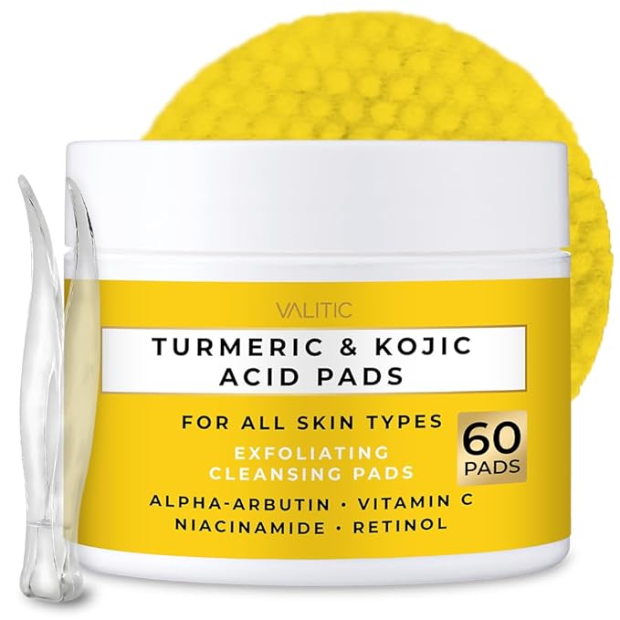 VALITIC Turmeric Kojic Acid Cleansing Pads - Exfoliating Dark Spot Remover for Face with Vitamin C, Alpha Arbutin, Niacinamide and Retinol - Kojic Acid And Turmeric Cleansing Pads - 60 Units-GlimoraGlow