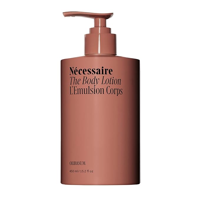 Nécessaire The Body Lotion with Pump. Olibanum. Multi-Peptide Firming to Moisturize + Strengthen. 2.5% Niacinamide, Vitamin C/E + Omega 6/9. Notes of Vanilla, Fig Leaf, & Cassis Buds. 450ml/15.2 fl oz-GlimoraGlow