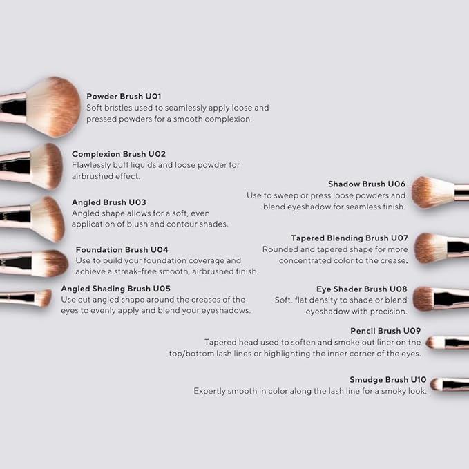 Professional Makeup Brush 11 Piece Set, Premium Synthetic Vegan Brushes Kit for Blending Powder, Foundation, Concealer, Blush & Eye Shadow, Cruelty-Free-GlimoraGlow