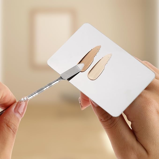 2 Pcs Stainless Steel Makeup Palette Makeup Spatula Palette with Foundation Spatula Professional Cosmetic Palette for Mixing Foundation Eye Shadow Nail DIY Art-GlimoraGlow