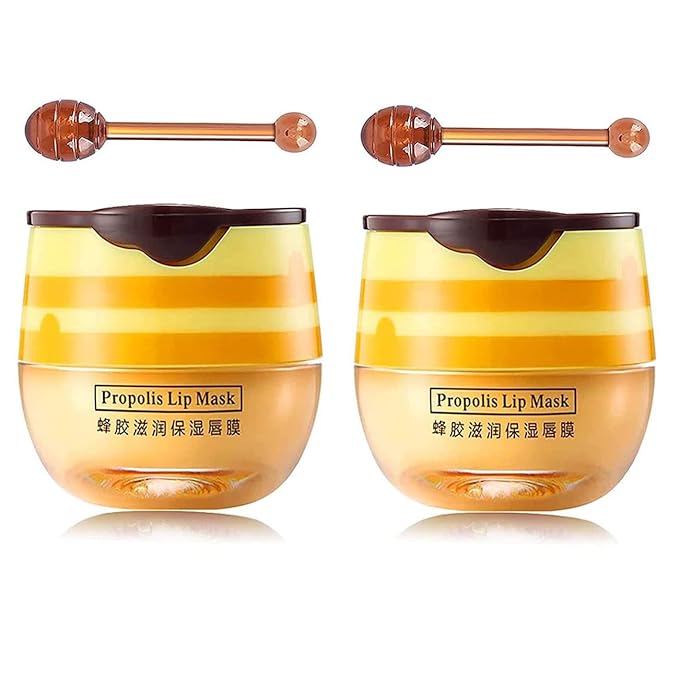 2 PCS Bee Lip Balm Honey Lip Balm Pot,Lip Exfoliating Lip Mask Hydrating & Prevention Dry and Cracked Lip Scrubs Exfoliator, Honey Lip Sleeping Mask Fade Lip Lines Bee Lip Balm-GlimoraGlow
