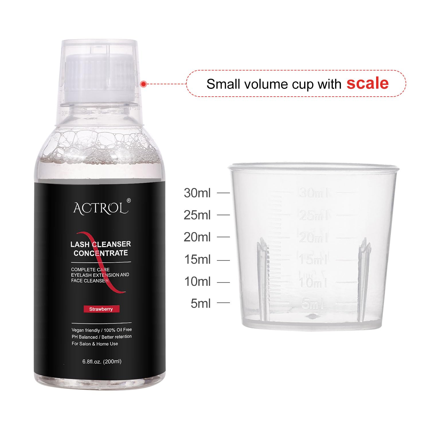 Eyelash Cleanser Concentrate 200ml Strawberry Professional Lash Shampoo Foaming Cleanser DIY Non-lrritating Wash for Extensions Lashes with Salon Home Care-Makes 40 Bottles-GlimoraGlow