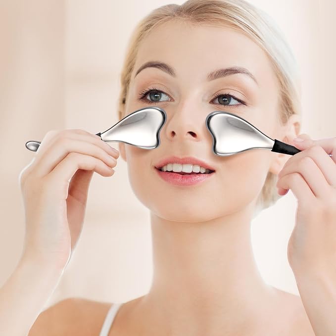 3-in-1 Cryo Gua Sha Facial Tools, Ice Roller Globes for Women Face and Eyes Massager, Unbreakable Stainless Steel Face Sculpting Skin Care Tools, Esthetician Supplies with Carry Case-GlimoraGlow