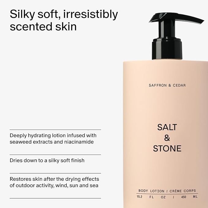 Salt & Stone Body Lotion for Women & Men | Hydrates, Nourishes & Softens Skin | Restores Dry Skin | Fast-Absorbing | Cruelty-Free & Vegan (Saffron & Cedar - 15.2 fl oz)-GlimoraGlow