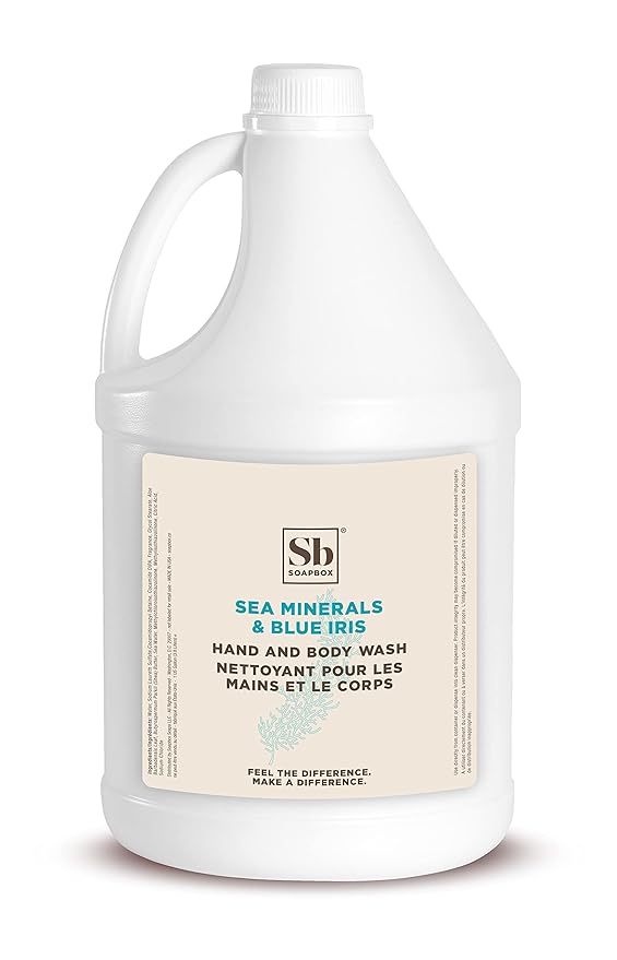 Soapbox Liquid Hand Soap & Body Wash, Sea Minerals & Blue Iris - Gentle, Moisturizing Hand & Body Cleanser, Vegan, Cruelty Free Hand Soap Refill for Bathroom, Kitchen, Professional Use - Gallon Size-GlimoraGlow