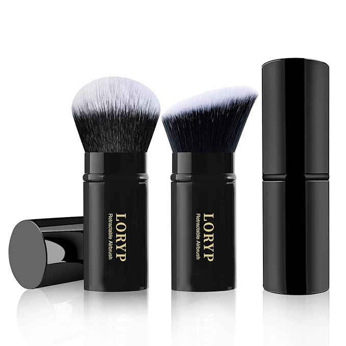 LORYP Retractable Makeup Brush Black Kabuki Foundation Brush for liquid Cream and Powder Makeup 2 Pack Travel Makeup Brush Set-GlimoraGlow