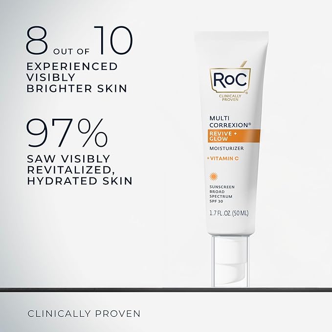 RoC Multi Correxion Revive + Glow Vitamin C Sunscreen Broad Spectrum SPF 30 Face Moisturizer (1.7 oz) with Retinol Eye Cream Packette-GlimoraGlow