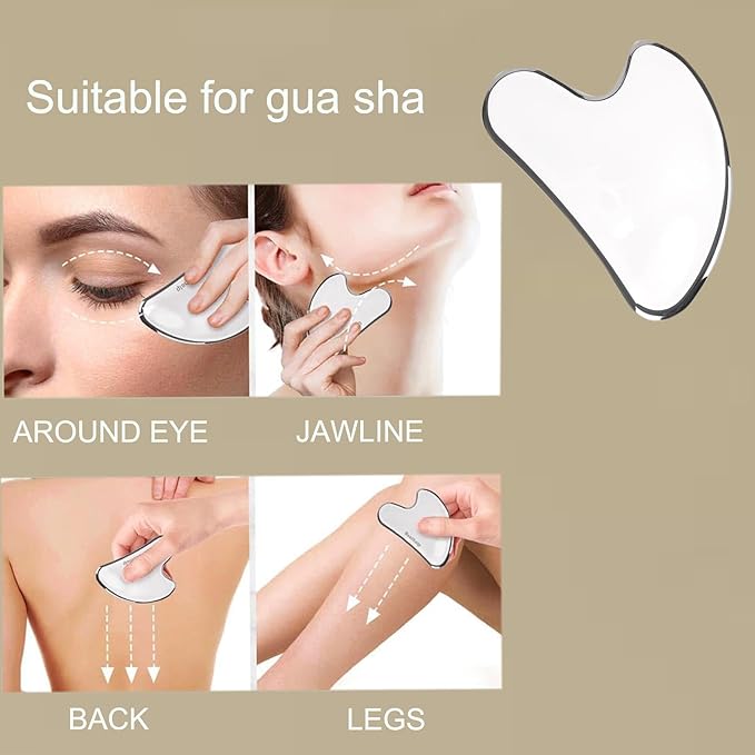 Stainless Steel Gua Sha and Face Roller Set,Metal Face Roller Gua Sha Massage Tool for Face Neck Eye Body Skin Care,Facial Roller for Women-GlimoraGlow