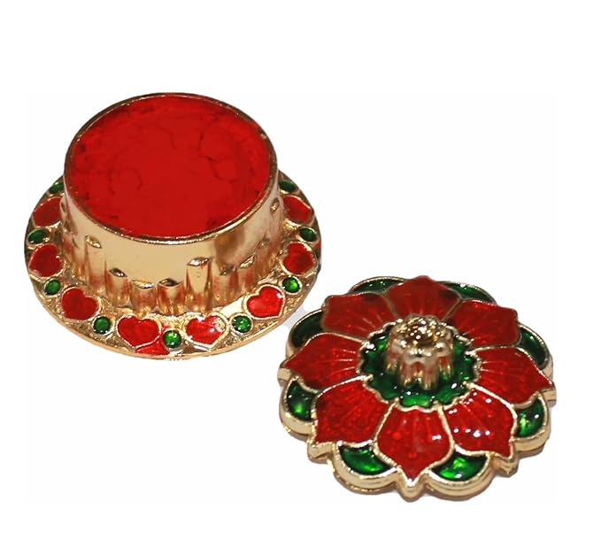 Indian Dark Red Pure Kumkum Powder (Sindoor, Kumkuma, Kum Kum) for Makeup, Pooja and Other Hindu Rituals Fancy Box Packing (Dark Red, Fancy Box 1)-GlimoraGlow