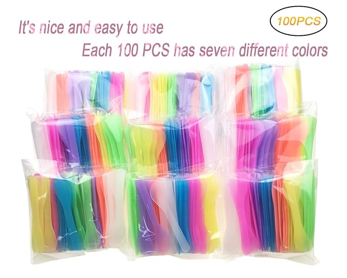 100 PCS Cosmetic Spatula for Makeup Face Mask Plastic Spoon Disposable Makeup Tools for Mixing and Sampling 4.88'' x 1.06" Random Color-GlimoraGlow