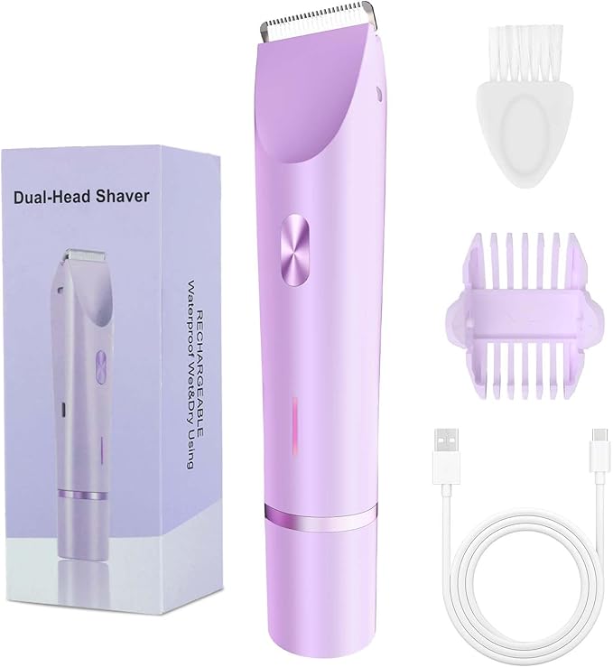2-in-1 Bikini Trimmer and Shaver Kit for Women, Electric Body Hair Trimmer Facial Hair Removal Cordless Bikini Shaver Razor for Face Lip Chin Pubic Underarm Legs, Purple-GlimoraGlow