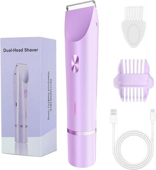 2-in-1 Bikini Trimmer and Shaver Kit for Women, Electric Body Hair Trimmer Facial Hair Removal Cordless Bikini Shaver Razor for Face Lip Chin Pubic Underarm Legs, Purple-GlimoraGlow