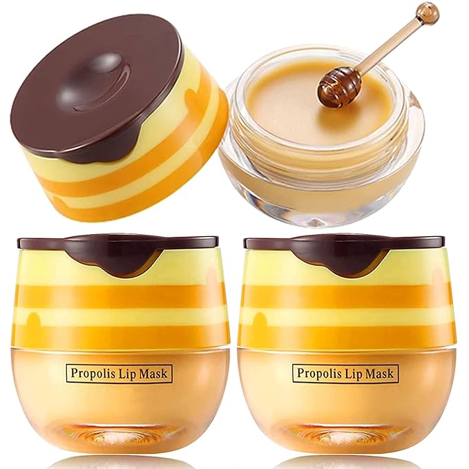 2 PCS Bee Lip Balm Lip Mask Honey Pot Honey Lip Mask Propolis Moisturizing Lip Balm with Stick - Hydrating Prevention Dry and Cracked Lip Scrubs Exfoliato Lip Wrinkle Skin Care Products-GlimoraGlow