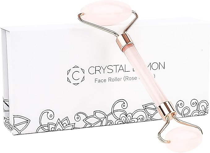 Natural Jade Roller for Face - Aging Wrinkles, Puffiness Facial Skin Massager Treatment Therapy - Premium Jade Stone, by Crystal Lemon (Rose Quartz)-GlimoraGlow