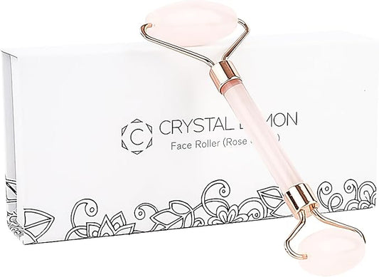Natural Jade Roller for Face - Aging Wrinkles, Puffiness Facial Skin Massager Treatment Therapy - Premium Jade Stone, by Crystal Lemon (Rose Quartz)-GlimoraGlow