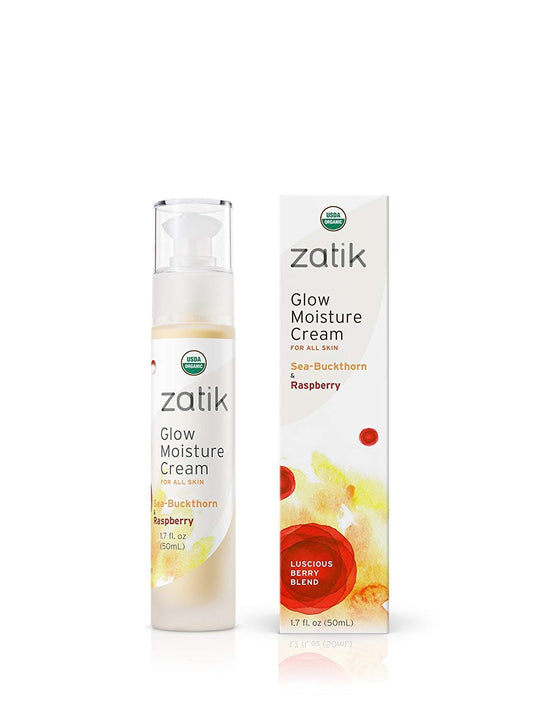 Zatik Naturals - Glow Moisture Cream, Sea-Buckthorn & Raspberry Luscious Berry Blend, USDA Certified Organic, Vegan, Non-GMO, Gluten Free, Alcohol Free, pH Balanced, Biodegradable, 1.7 oz, 50 mL-GlimoraGlow
