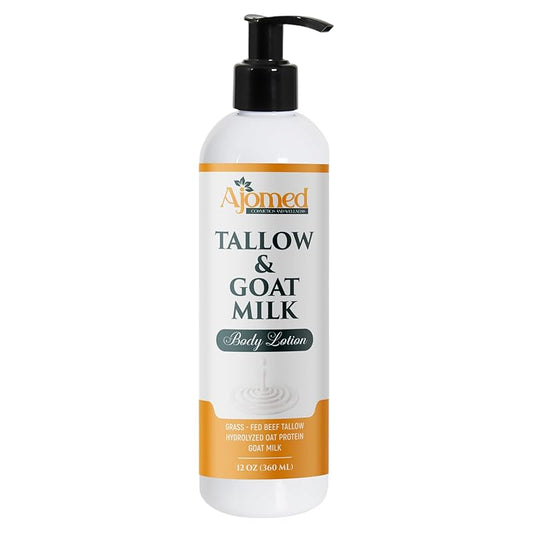 Grass Fed Beef Tallow & Goat Milk Body Lotion for Sensitive Skin, Organic Tallow Lotion - Soothes Dry Patches, Goat Milk Moisturizer - Handmade Tallow Body Lotion (Lavender Vanilla, 12 Oz)-GlimoraGlow