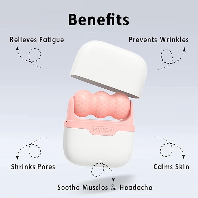 Ice Roller for Face and Eyes - Facial Skin Care Tools with 2 in 1 Face Roller and Travel Case, Self Care Gift for Men Women (Pink)-GlimoraGlow