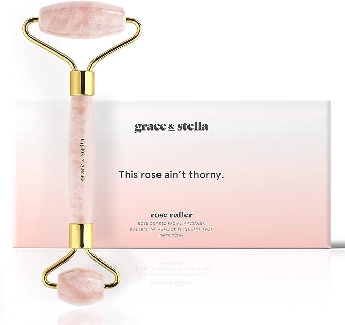 Rose Quartz Face Roller - Face Roller Skin Care - Facial Roller - Stone Roller For Face - Face Massager Roller For Lymphatic Drainage, Puffiness - Quartz Roller For Face by grace and stella-GlimoraGlow