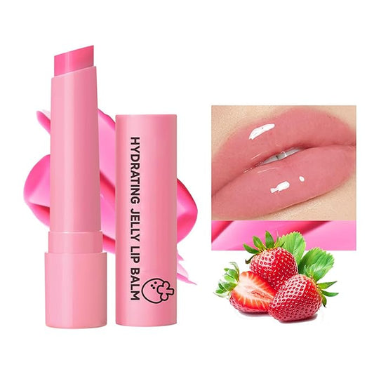 Hydrating Jelly Balm,Tinted Moisturizing Lip Balm For Dry Lips,Instantly Hydrate Lips Conditioning & Nourishing Lip Care Lip Moisturizer Fruit Lip Oil Lip Shine Jelly Lipstick(Strawberry)-GlimoraGlow