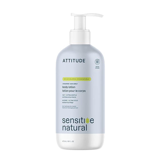 ATTITUDE Body Lotion for Sensitive Skin with Oat, EWG Verified, Dermatologically Tested, Vegan, Extra Gentle, Unscented, 16 Fl Oz-GlimoraGlow