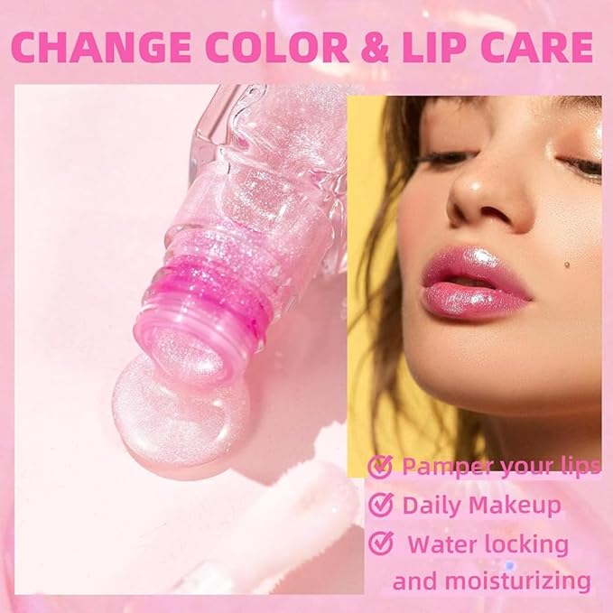Hydrating Lip Glow Oil-Lip care oil- Lip Oil Tinted for Lip Care and Dry Lips-Prevents Dry Cracked-Non-sticky Big Brush Head-Lip Plumping -Lip Oil gloss tinted-Fresh Texture Lip Oil-GlimoraGlow