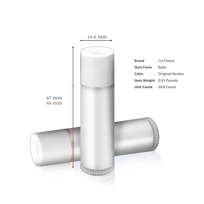 1st Choice 50 Lip Balm Empty Container Tubes 3/16 Oz (5.5ml), Natural White Color-GlimoraGlow