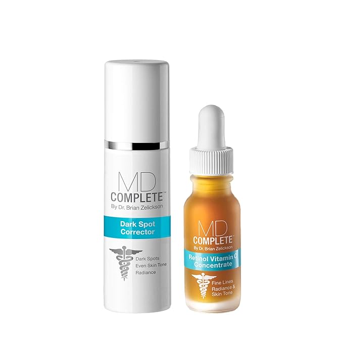 MD Complete Dark Spot Retinol Duo | Professional Dermatologist Dark Spot Correction | includes Dark Spot Corrector 1.0 fl oz and Retinol Vitamin C Concentrate Serum 0.5 fl oz| Set of Two-GlimoraGlow