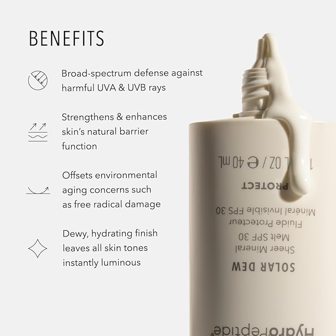 HydroPeptide Solar Dew Sheer Mineral Melt SPF30 Facial Moisturizer, Sunscreen & Primer, 1.35 Ounce-GlimoraGlow
