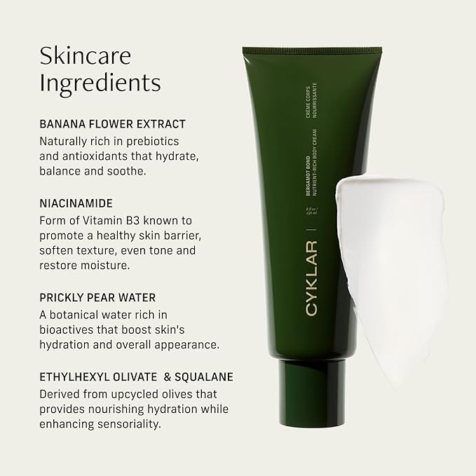 Nutrient Rich Body Cream. Bergamot Bond Nourishing Moisturizer with Niacinamide and Banana Flower Extract. Deep Hydration, Thick Body Lotion, Dry Skin Cream for Women and Men, 8 Fl Oz-GlimoraGlow