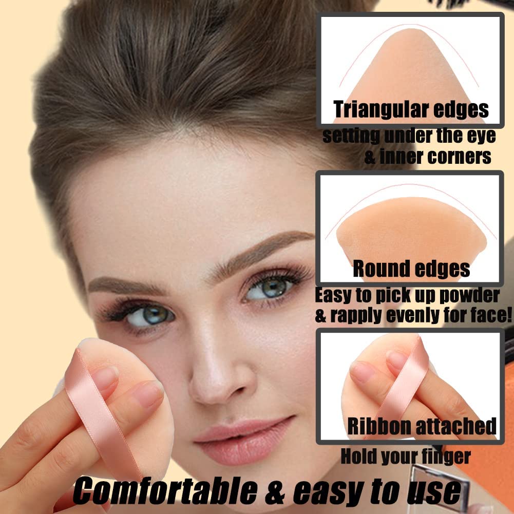 Ocim 10Pcs Triangle Powder Puffs for Face Powder,Soft Velour Triangular Beauty Puff,Makeup Pressed,Baking & Setting Powder Sponge Applicator Pads with Case,Black&Nude-GlimoraGlow
