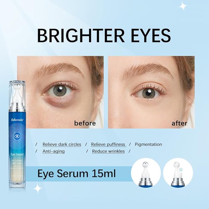 5% Ordinary Caffeine Eye Serum, Anti-Aging Hydrating Eye Serum with 360° Massage Ball,Eye Serum Reduce Wrinkles and Fine Lines,Under Eye Roller Cream for Dark Circles and Puffiness-GlimoraGlow