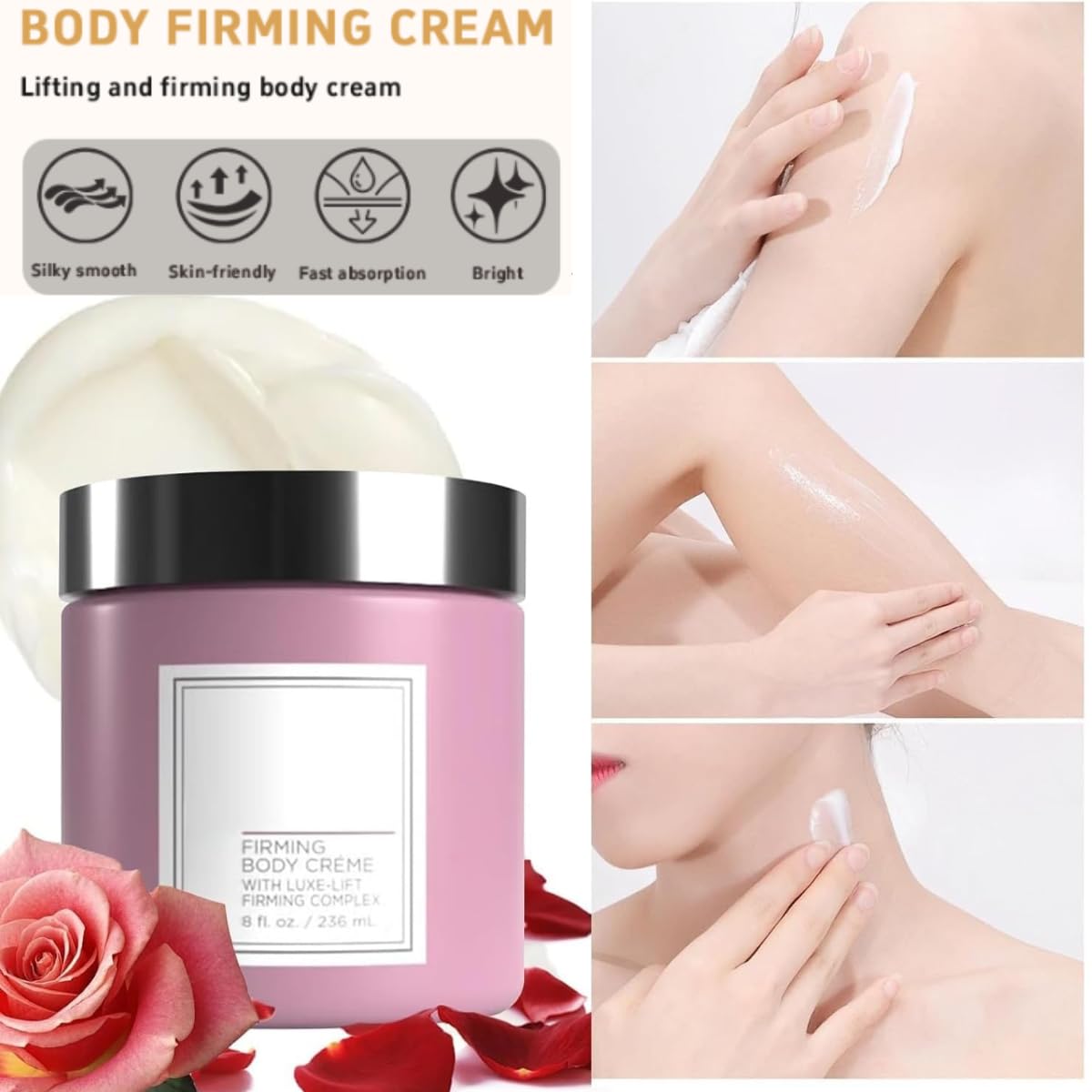 Champagne Lift Body Creme,lift firming body creme, with Luxe-Lift Firming Complex & Pink Pepperslim,Deep Hydration & Smoothing, Hydrates Dry Skin Arms & Legs (Rose)-GlimoraGlow