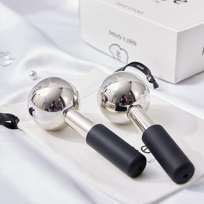 Ice Globes for Face & Eyes, Unbreakable Stainless Steel Cryo Sticks for Beauty Routines, Facials Cold Roller Cooling Globes for Puffiness, Wrinkles, Dark Circles, Headaches-GlimoraGlow