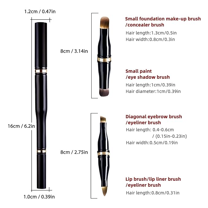 Unaone 4 in 1 Makeup Brush - Travel Lip Brush Eyebrow Brush Eyeshadow Brush Concealer Brush, Portable Multi-function Makeup Brushes-GlimoraGlow