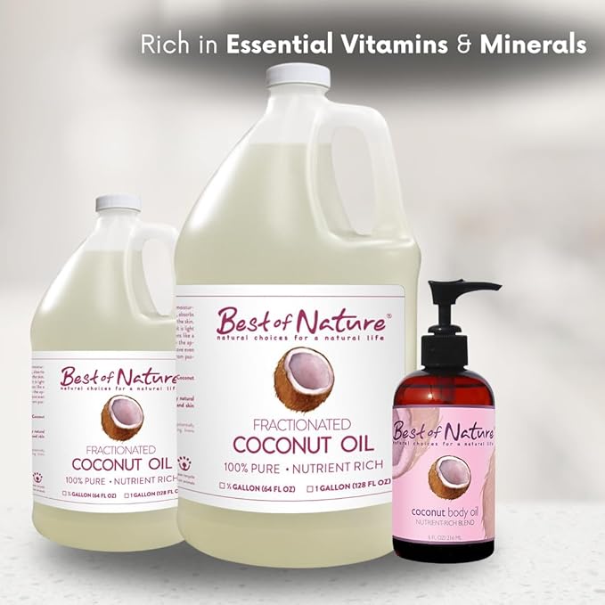 Best of Nature 100% Pure Fractionated Coconut Oil - Liquid MCT Massage & Body Oil, Unscented Moisturizer for Hair, Skin, Face, Aromatherapy Carrier for Essential Oils, Gallon (128 fl oz)-GlimoraGlow