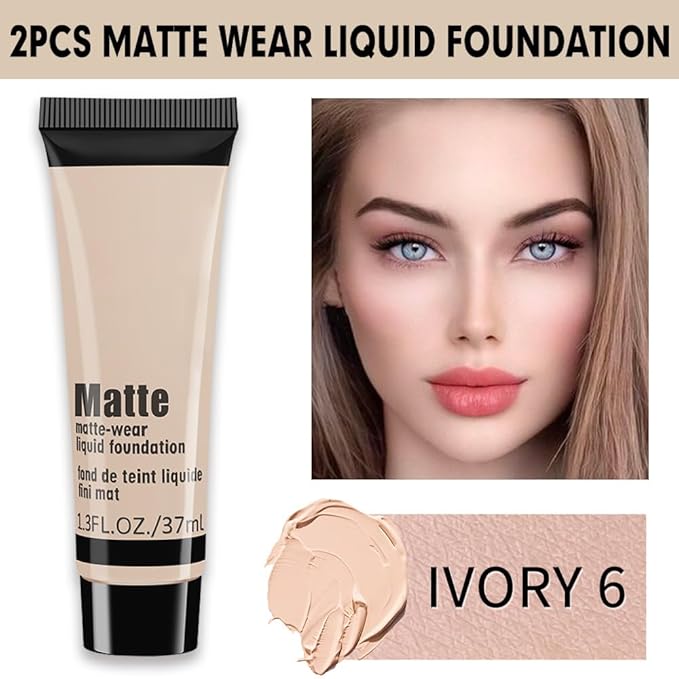 1 Pack Liquid Foundation Cream for Face Makeup,Durable Full Coverage Matte Concealer Make Up,Oil Control & Waterproof Base Primer -1 Fl.Oz-IVORY 6#-GlimoraGlow