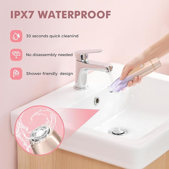 2 in 1 Bikini Trimmer for Women, Dual Head Electric Razor, IPX7 Waterproof Wet/Dry Use Women Electric Shaver, Painless Body Facial Hair Remover for Bikini Legs Arm Underarm, (Purple)-GlimoraGlow
