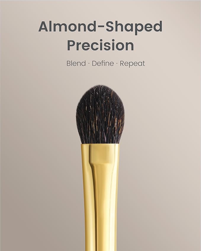 Desert Oak Series Almond Blending Brush - Squirrel & Goat Hair (30/70) for Gentle Powder Application, Bubinga Handle & Brass Ferrule (CM 172)-GlimoraGlow