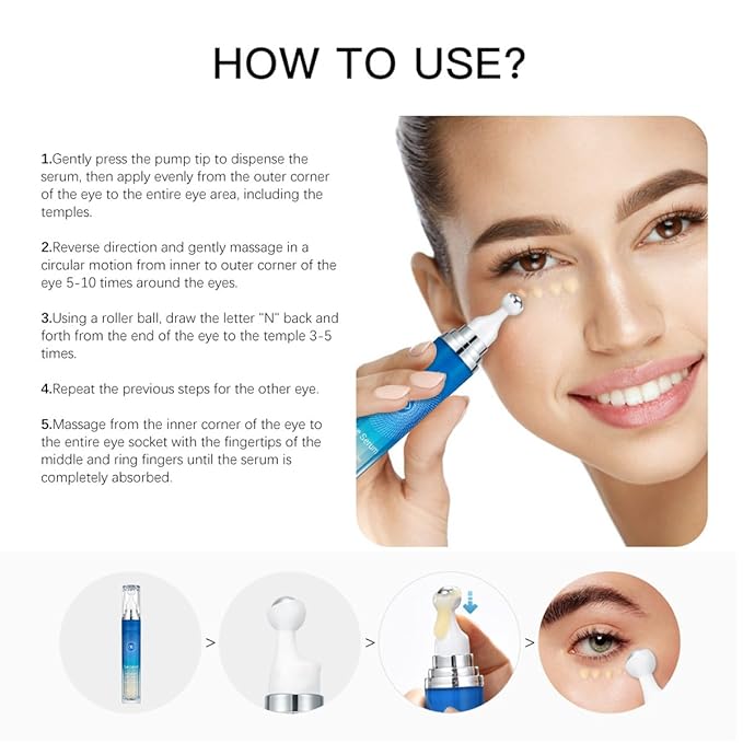 Eye Serum with Roller ball, 15 ML Eye Cream for Dark Circles and Puffiness, Anti-Aging Under Eye Roller Cream Reduce Wrinkles and fine lines-GlimoraGlow
