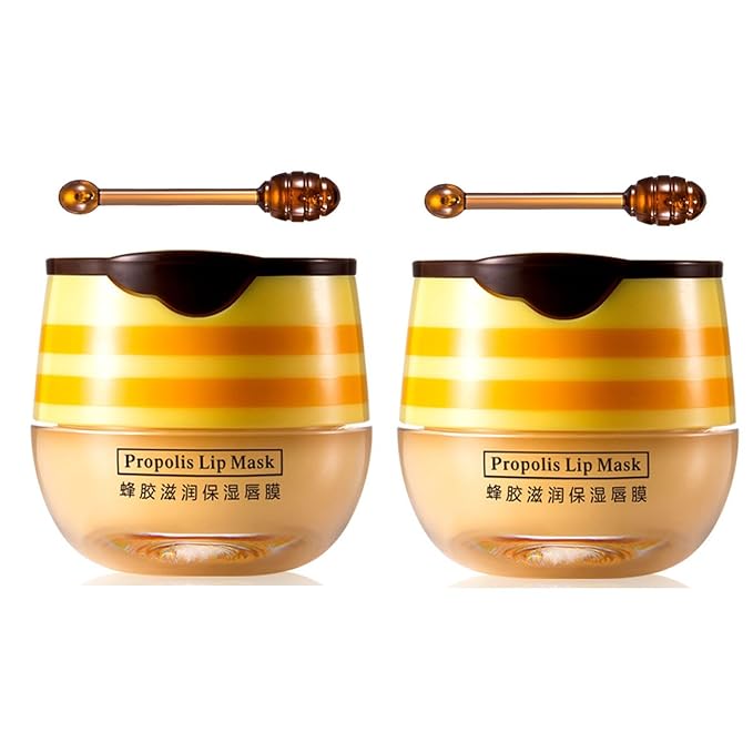 2 PCS Bee Lip Balm Honey Pot,Honey Lip Mask,Honey Propolis Lip Mask Moisturizing Moisture Nourishing Dry & Chapped Lips,Lip Care and Reduces Lip Lines-GlimoraGlow