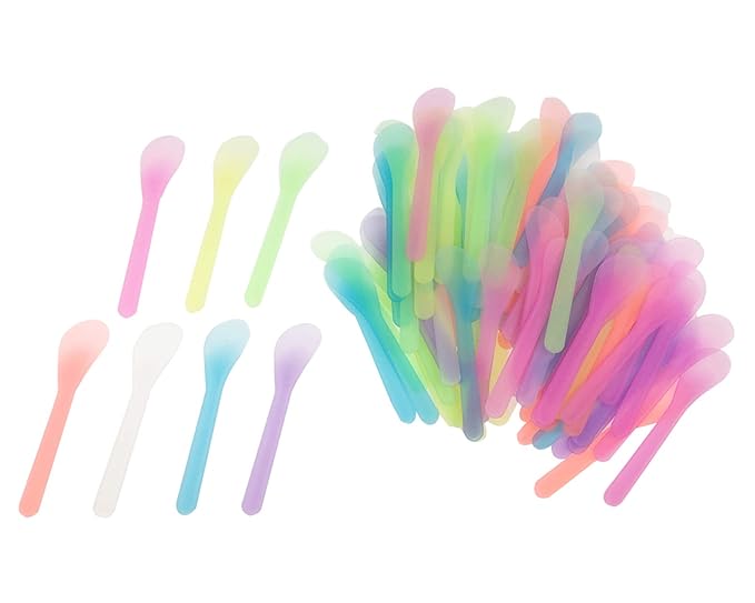 100 PCS Cosmetic Spatula for Makeup Face Mask Plastic Spoon Disposable Makeup Tools for Mixing and Sampling 4.88'' x 1.06" Random Color-GlimoraGlow