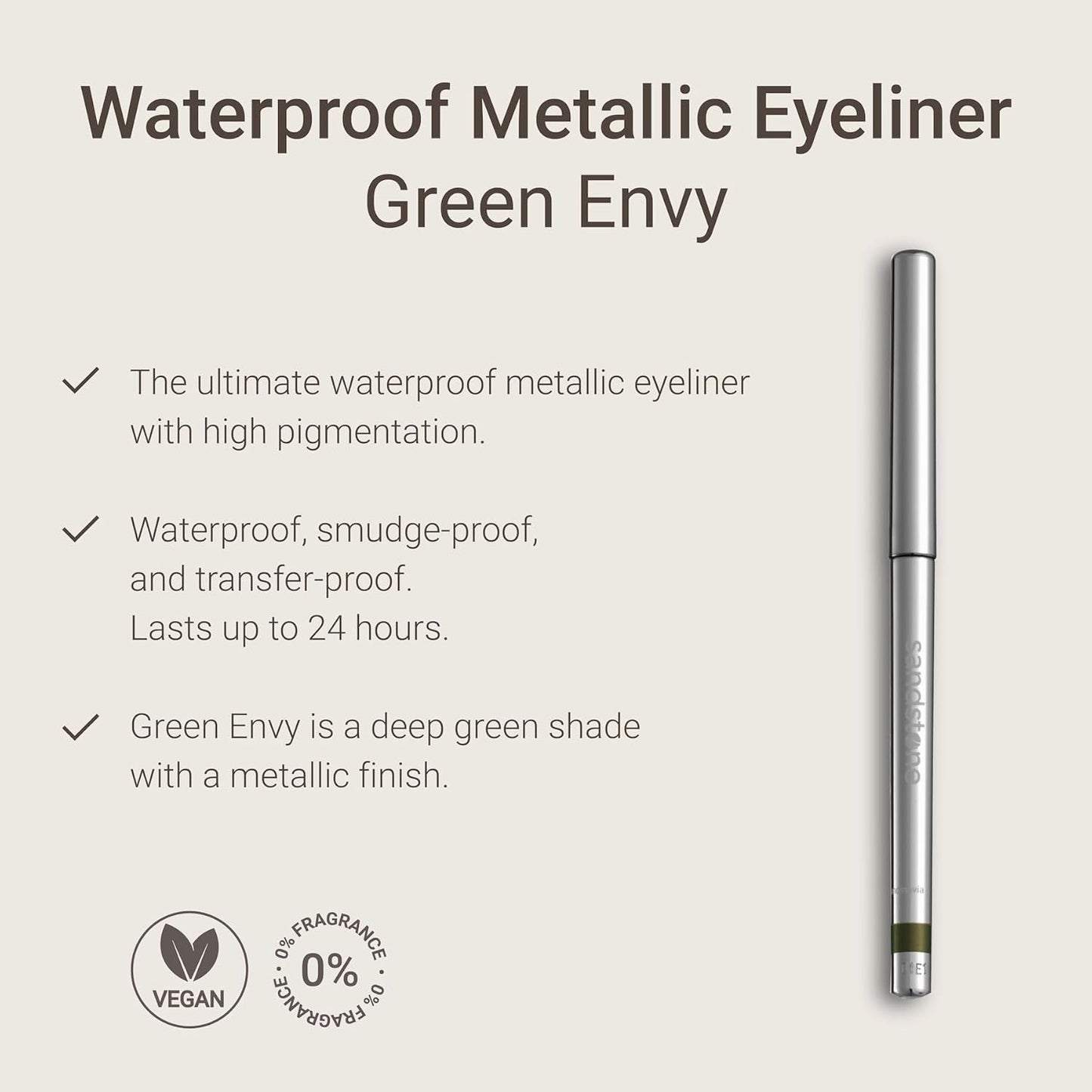 Hypoallergenic Waterproof Eyeliner - Fragrance Free Metallic Eye liner - Vegan and Cruelty Free Eye Pencil - Eyeliner Pencil for Sensitive Eyes (Green Envy)-GlimoraGlow