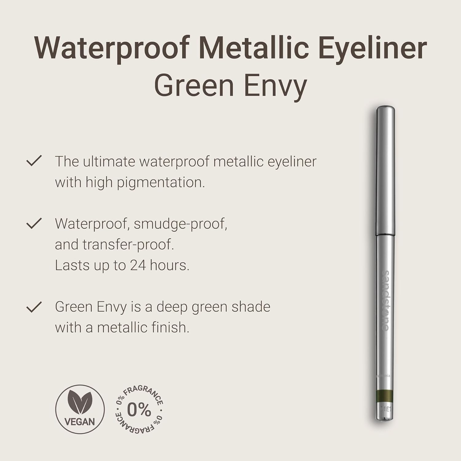 Hypoallergenic Waterproof Eyeliner - Fragrance Free Metallic Eye liner - Vegan and Cruelty Free Eye Pencil - Eyeliner Pencil for Sensitive Eyes (Green Envy)-GlimoraGlow