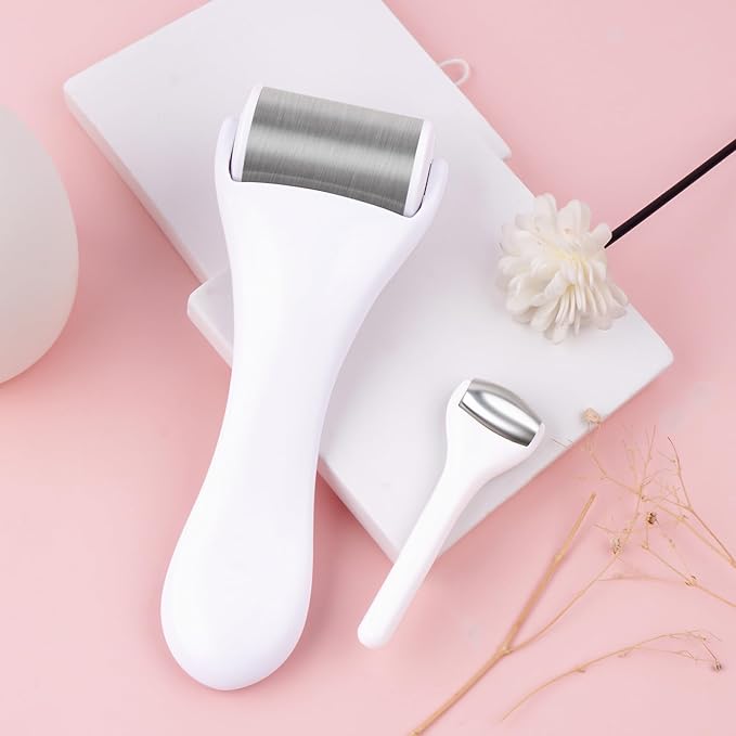 MAANGE Ice Roller For Face & Eye Roller for Puffiness,Stainless Steel Facial Roller Ice Face Roller Mini Roller Set (white 2 pcs)-GlimoraGlow